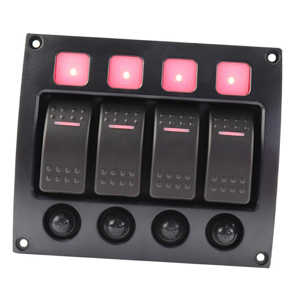 4 Gang Red LED Rocker Switch Panel Waterproof 24/12V Car Boat Marine