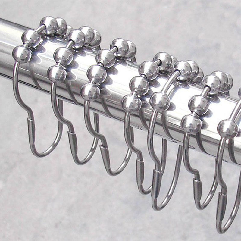 New Heavy Duty Shower Curtain Rings Hooks Set of 12 Bathroom Poles Rod Bn .l8