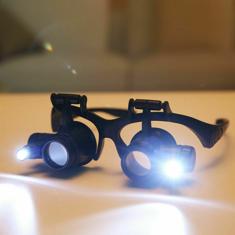 2.5X-25X Multi-Power Double LED Lights Magnifier Eye Glasses Watch Repair Loupe
