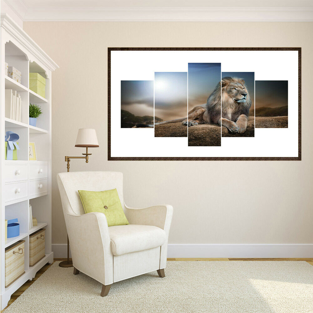 Lion 5D DIY Full Drill Diamond Painting 5-pictures Combination Crafts Kits Decor