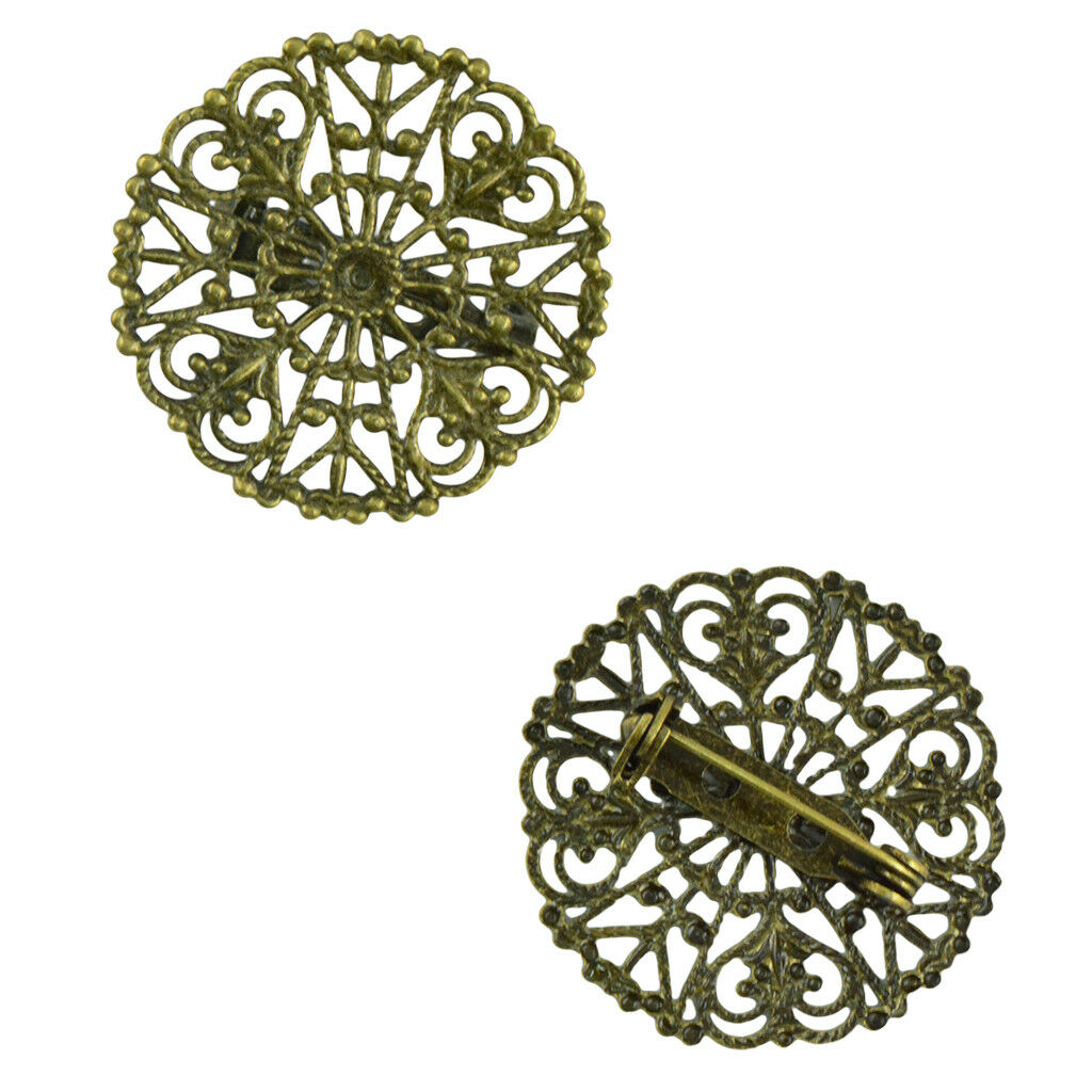 10pcs Filigree Flower Blank Brooch Base Round Pins Back Brooches Settings