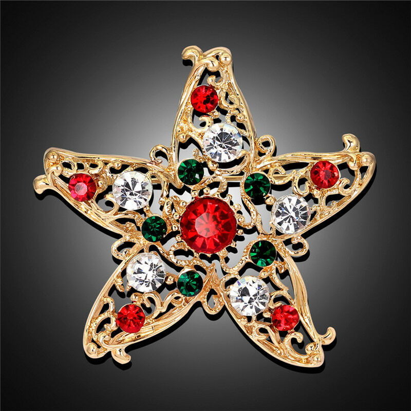 1x New Unisex Star Crystal Rhinestone Snowman Christmas Brooch Pin Xmas Gi.l8