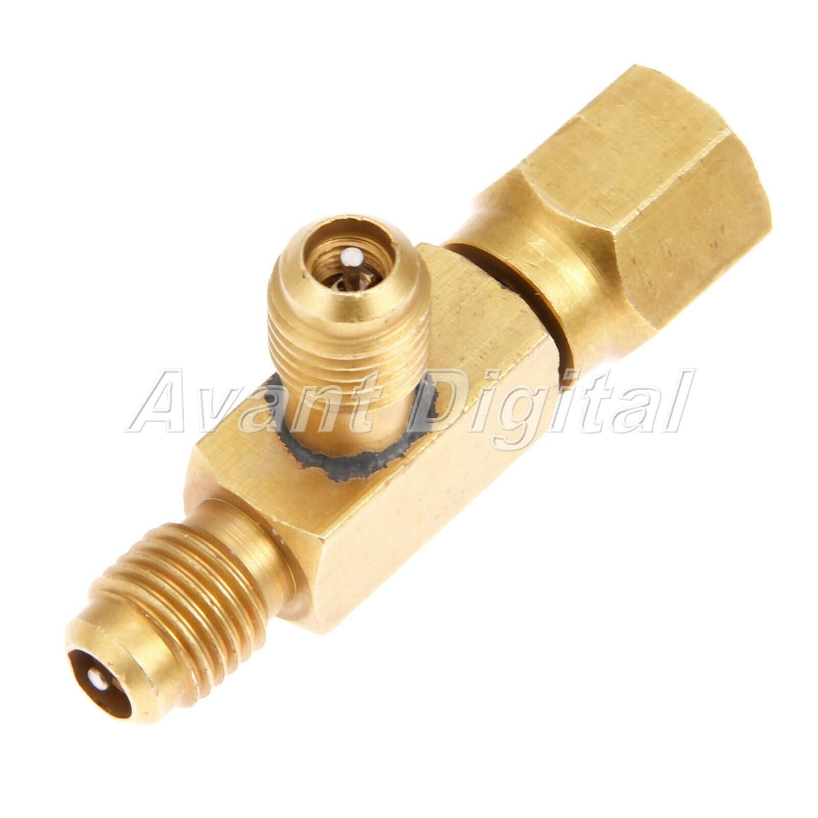1/4" Tee Adapter Solid Brass c/w Valves Core & Seal Rings Male Flare Connector