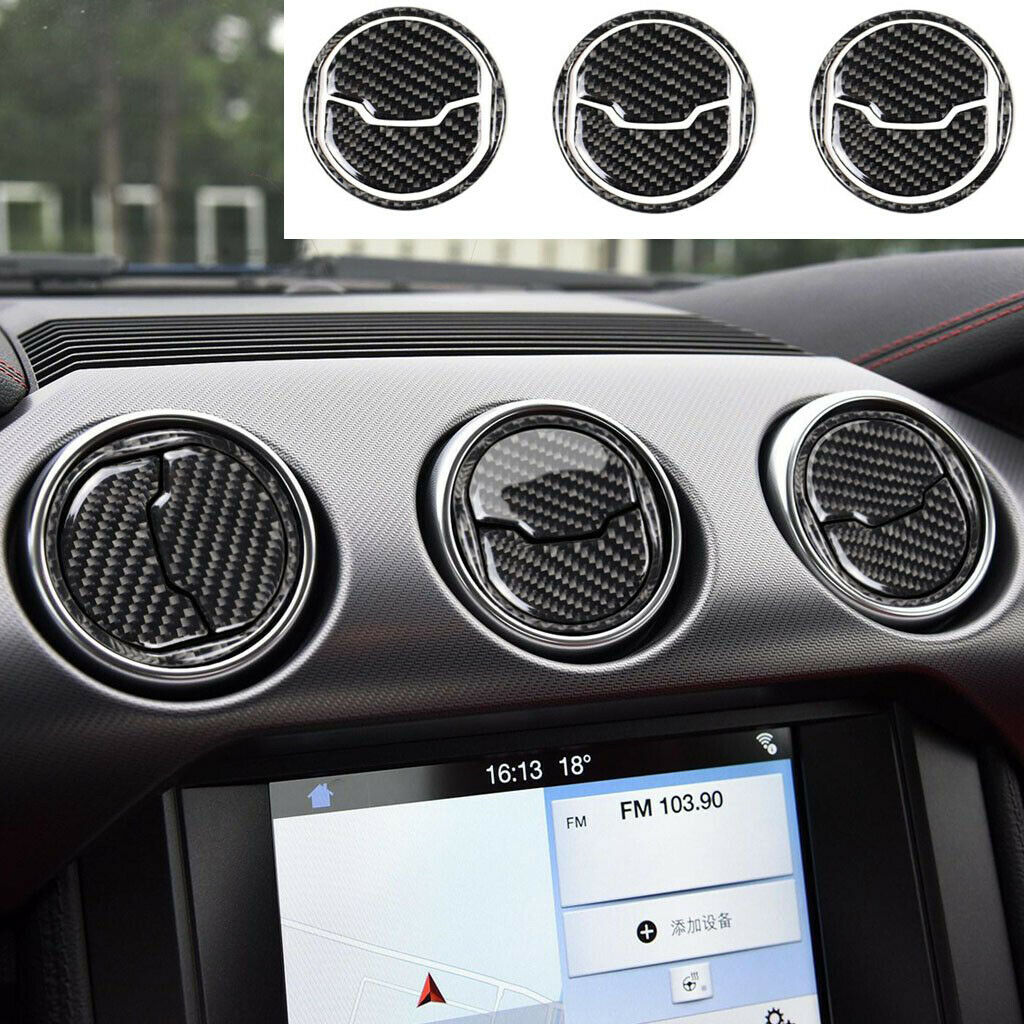 3 In 1 Carbon Fiber Air  Vent Outlet Trim Set For Ford Mustang 2015-17