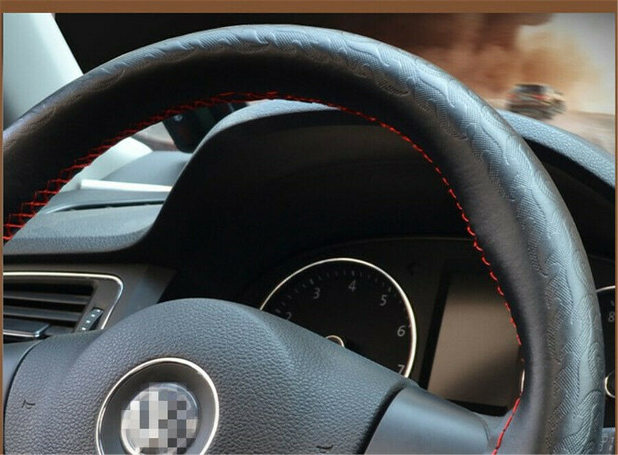 Handmade black & red Steering Wheel Covers anti-wear Leather for Car SUV