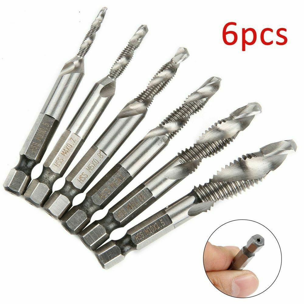 Durable Spiral Screw Tap HSS Drill Bit Hex Metric Shank Composite Tap Thread