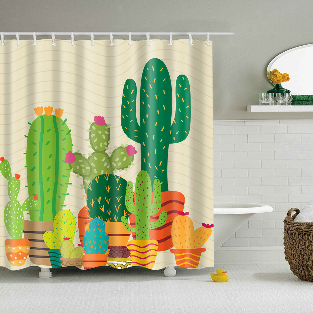 Cactus Shower Curtain Bathroom Waterproof Polyester Fabric Bath Hook Decor