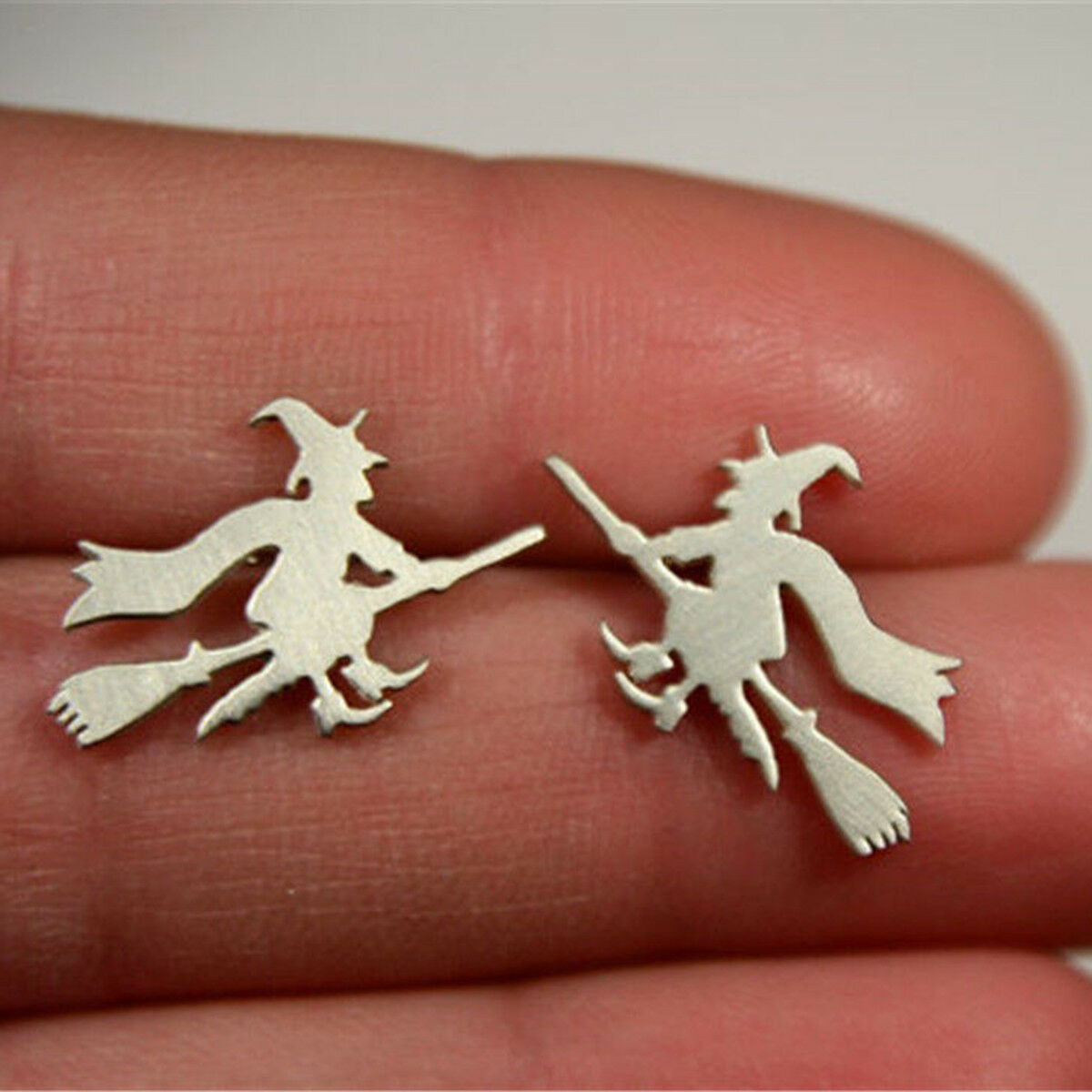 Tiny Women FLYING WITCH Wicked Broom Ear Studs Earrings Halloween Gift