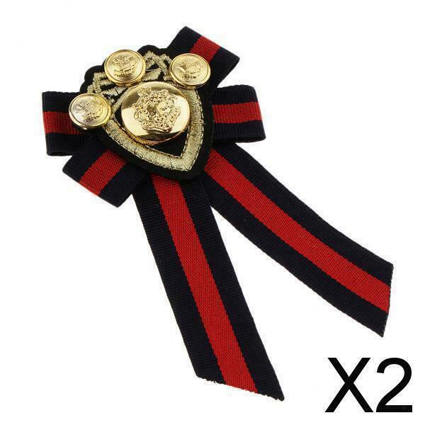 2X Pre-tied Bowknot Brooch Fabric Bow Tie Men Wome British Badge Red Stripe