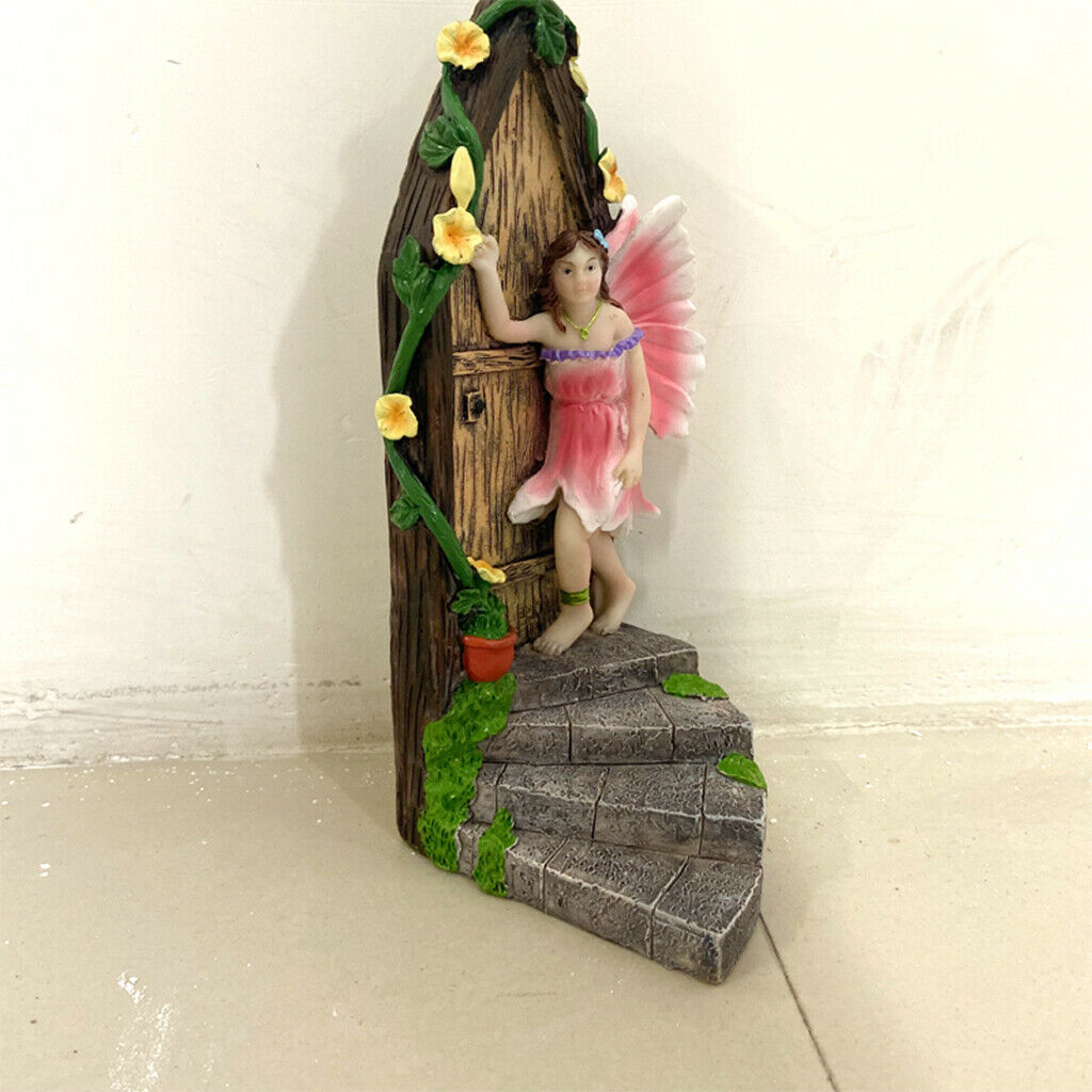 Large Fairy Door Elf Pixie Steps Wooden Stone Magical Garden Outdoor Decor