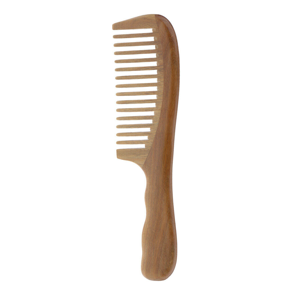 Natural wood hair comb, sandalwood, wide / fine comb, wave handle - wide