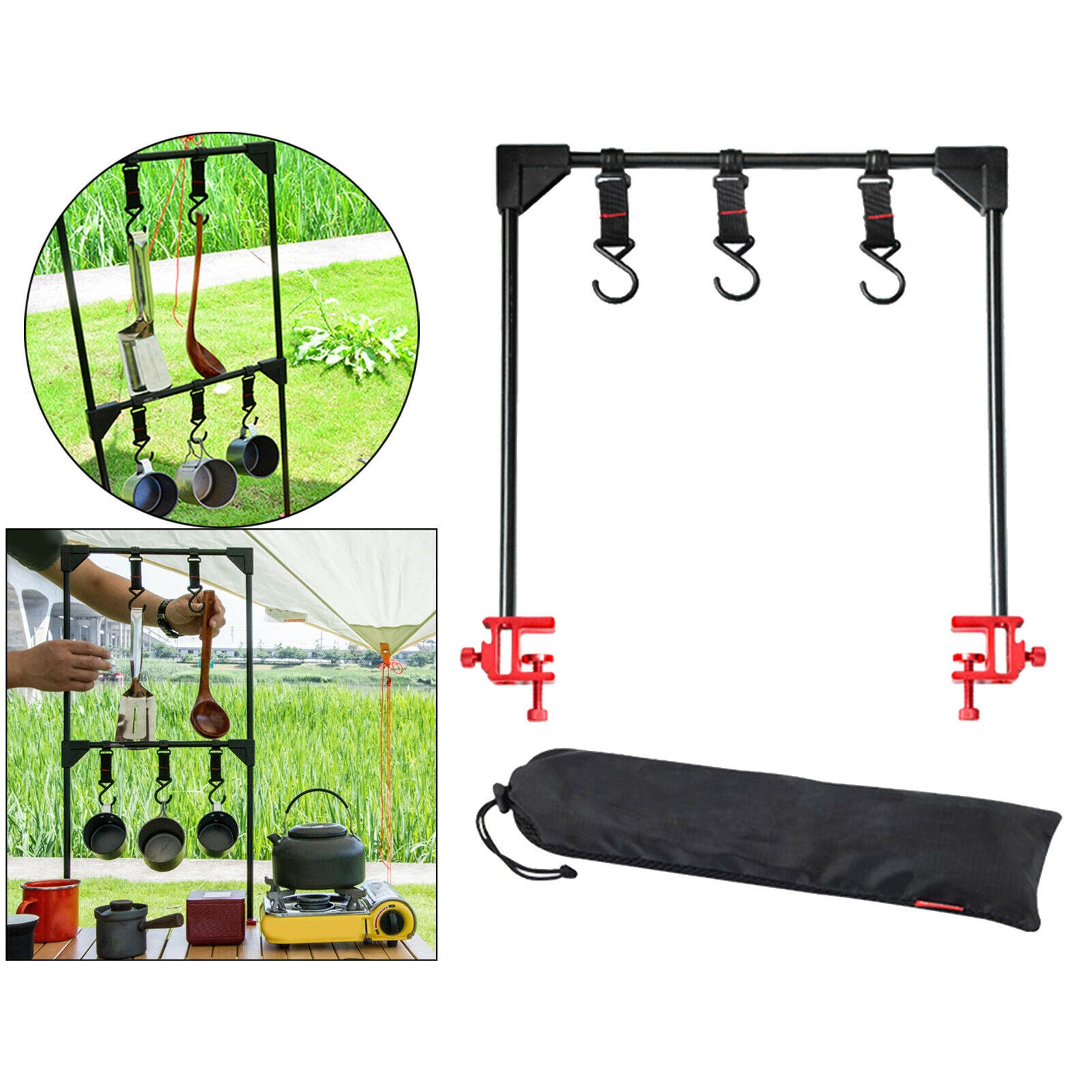 Portable Foldable Desktop Storage Rack Hanging Shelf BBQ Pot Pan Organizer