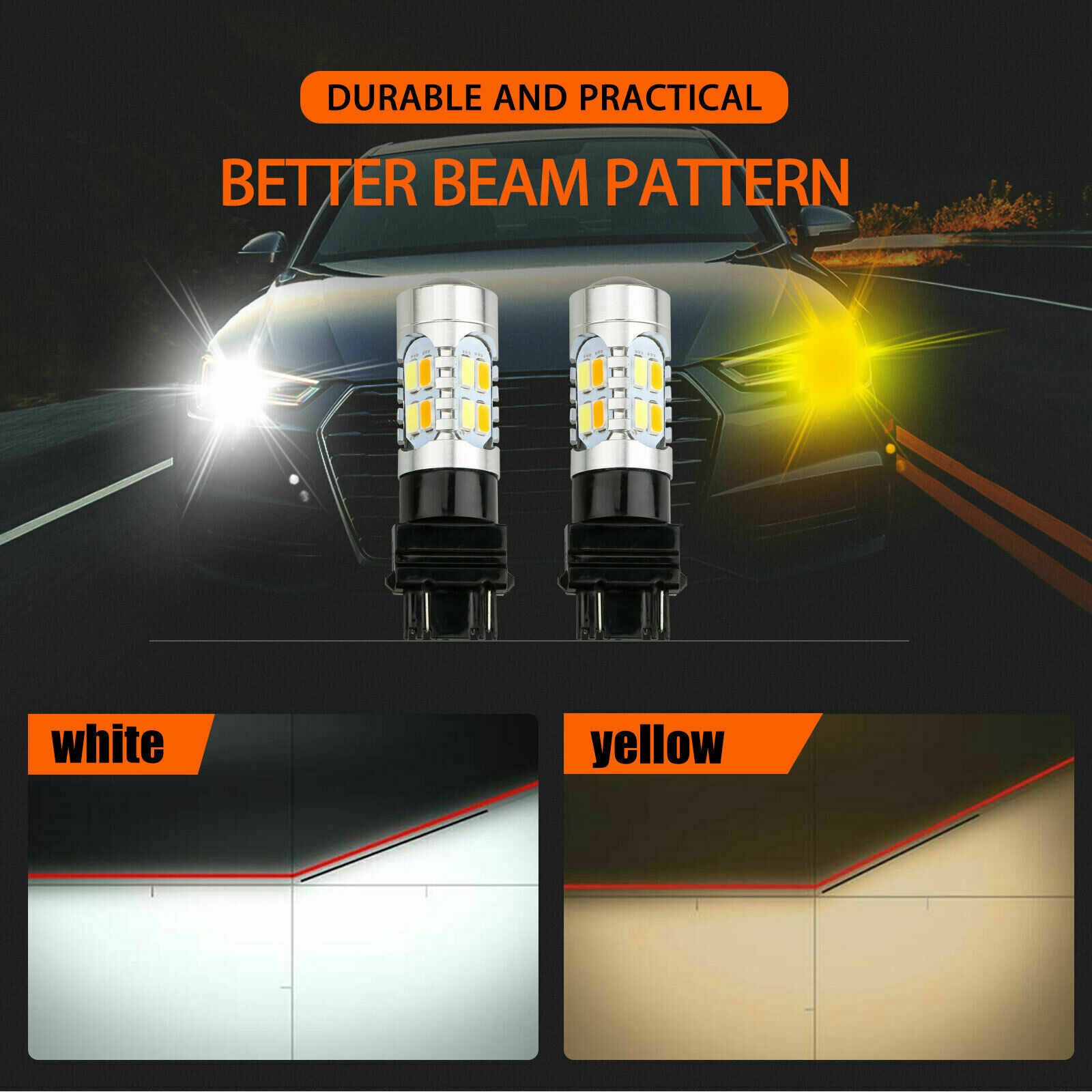 3157 LED DRL White/Amber Switchback Turn Signal Parking Light Bulbs Dual Color