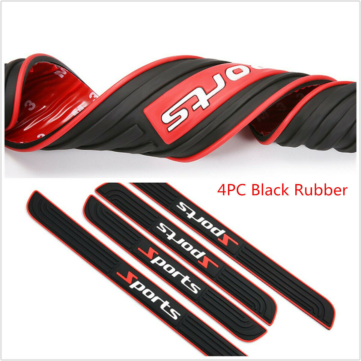 Universal 4PC Black Rubber Car Door Scuff Sill Cover Panel Step Protector Sport