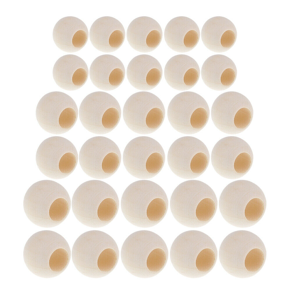 30x Unfinished Wood Beads Round Loose Beads for DIY Jewelry Necklace Making