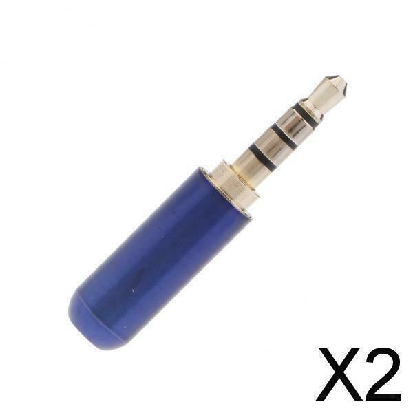 2X 3.5mm 4 Pole Male Repair Headphone Microphone Jack Plug Metal Soldering Blue