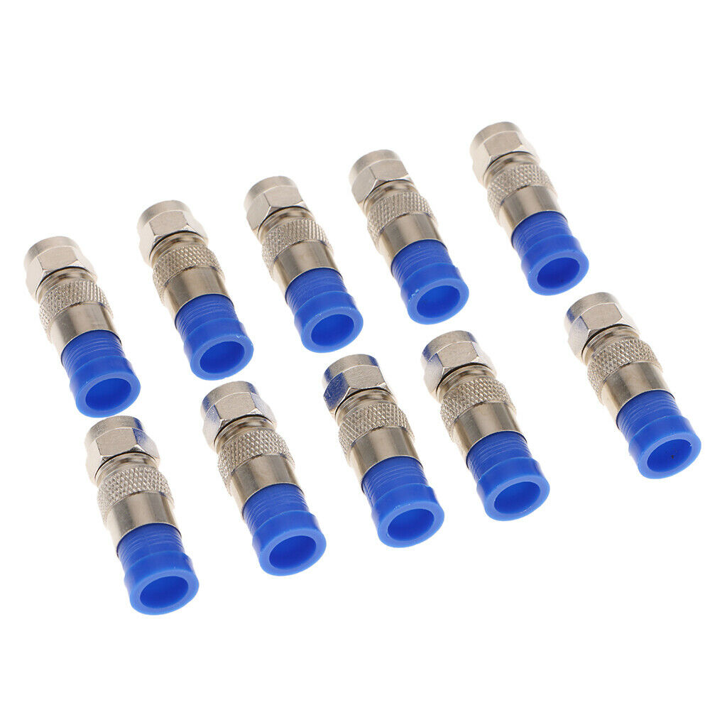 10Pcs RG6 Quad Shield Coaxial F Connector Adapter Compression Fittings Blue