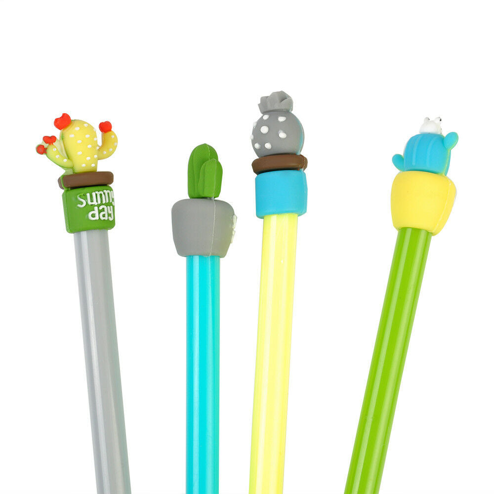 Randomly 2pcs 0.5mm Potted Plant Cactus Black Gel Ink Needlepoint Pen Stationery
