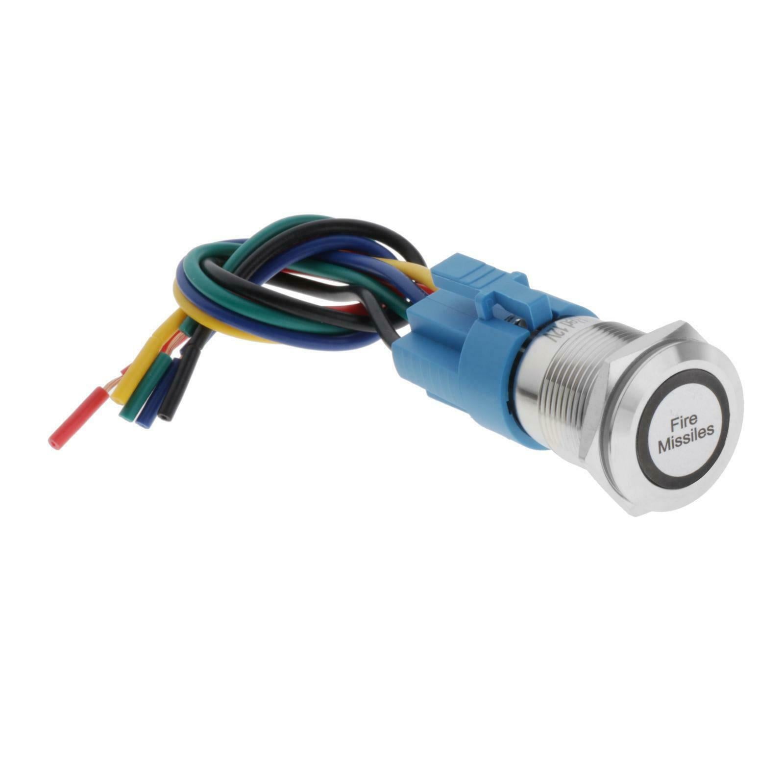 12V 19mm Red LED Light Missile Fire Push Button Switch
