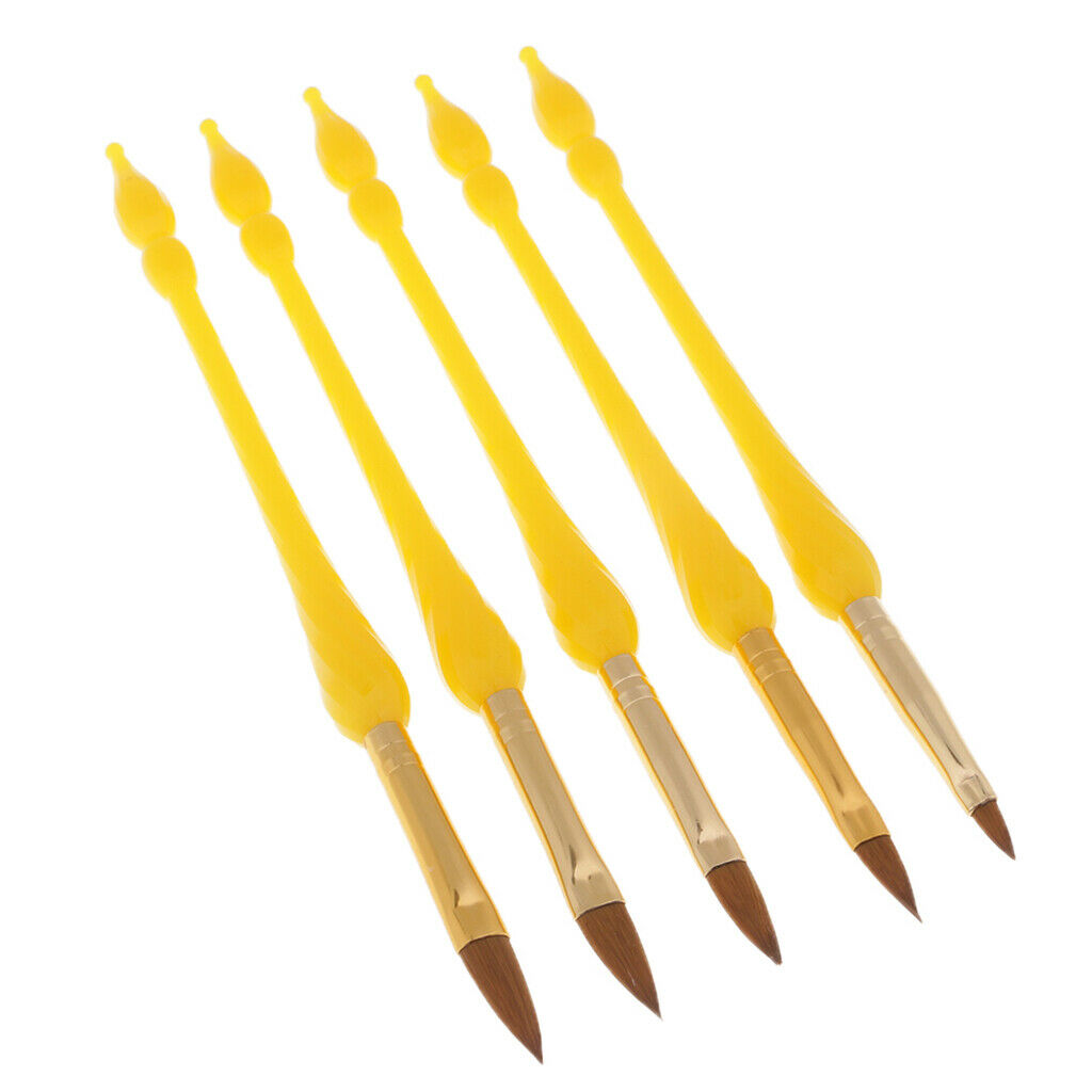 5pcs Professional Nail Art Brush UV Gel Polish Drawing Liner Painting Pen Yellow