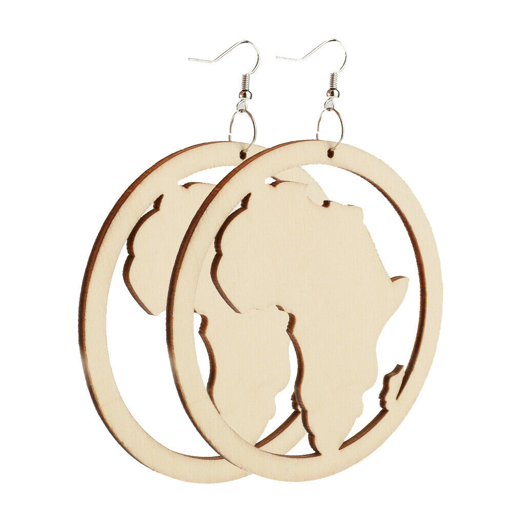 DIY Unfinished Wooden Earrings Africian Map Cutout Drop Hook Earring Jewelry