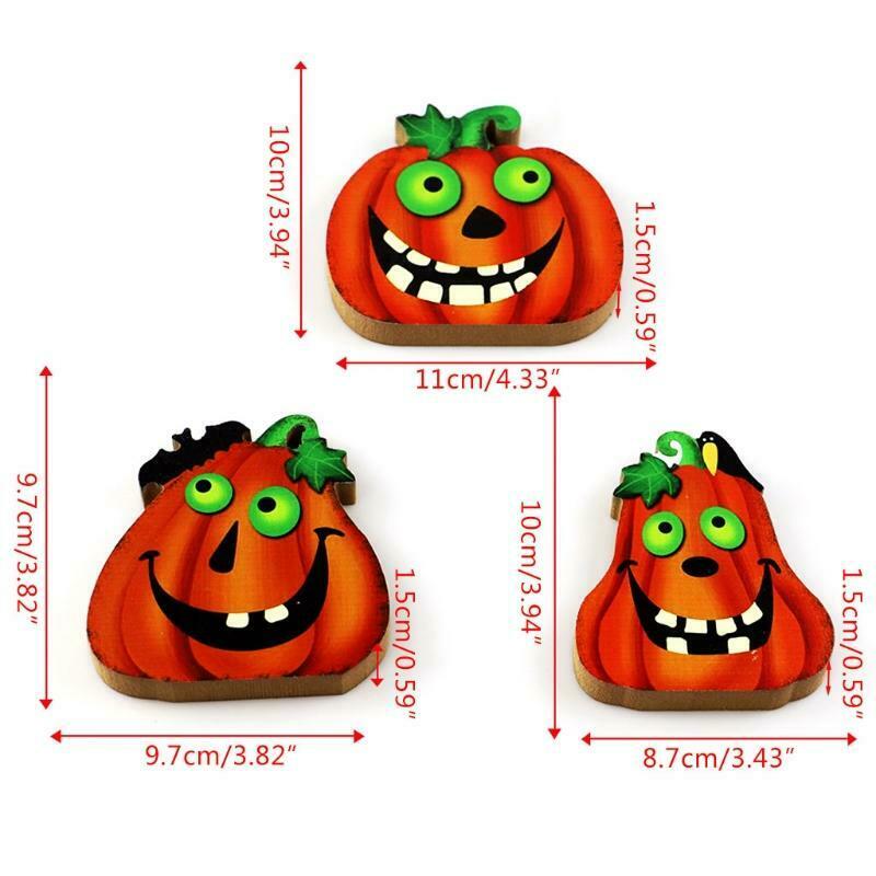 3Pcs Halloween Wooden Table Decor Cartoon Spooky Pumpkin Sign Desktop Ornament