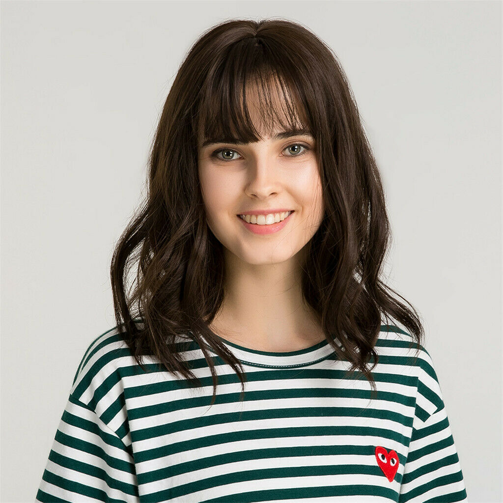 14'' Short Bob Shoulder Length Wavy Curly Natural Full Hair Wigs With Neat Air