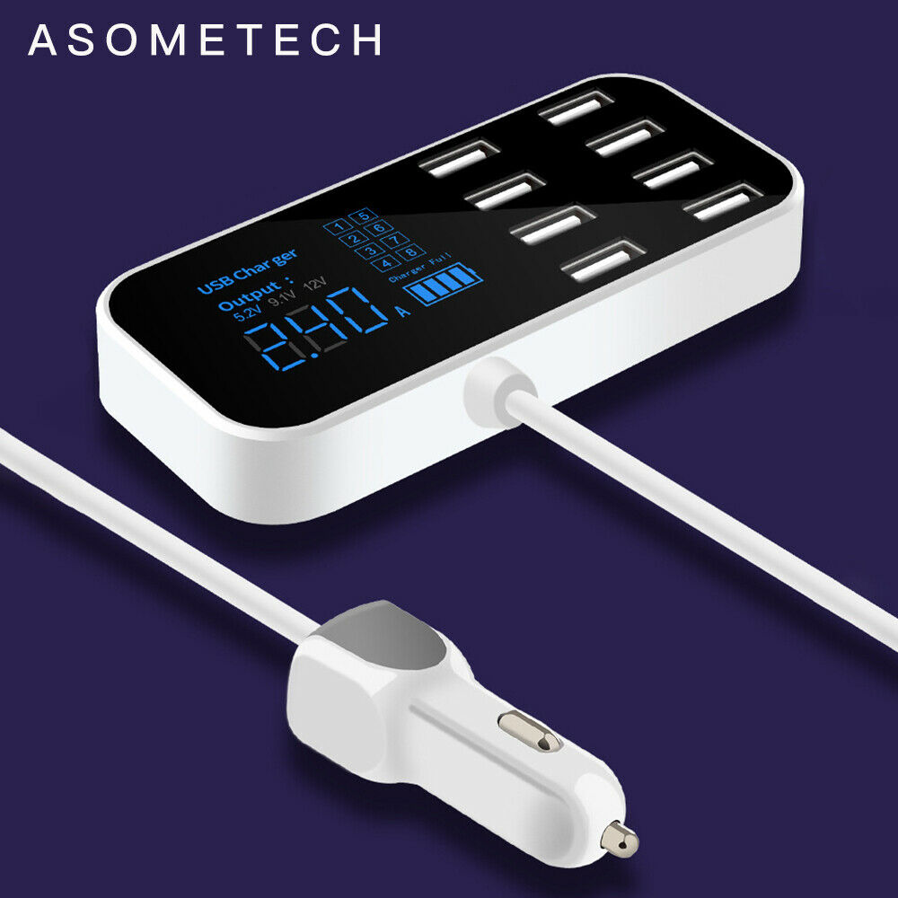 8-port 40W Fast Charging 3.0 USB Car Charger LCD Adapter for IOS Android System
