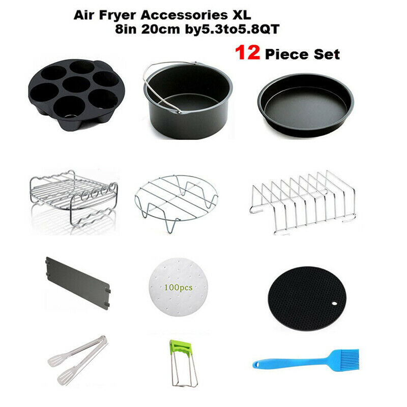 12 Pcs 7'' Air Fryer Accessories Set Pizza BBQ Pan Chips Roast Baking 5.3-5.BDA