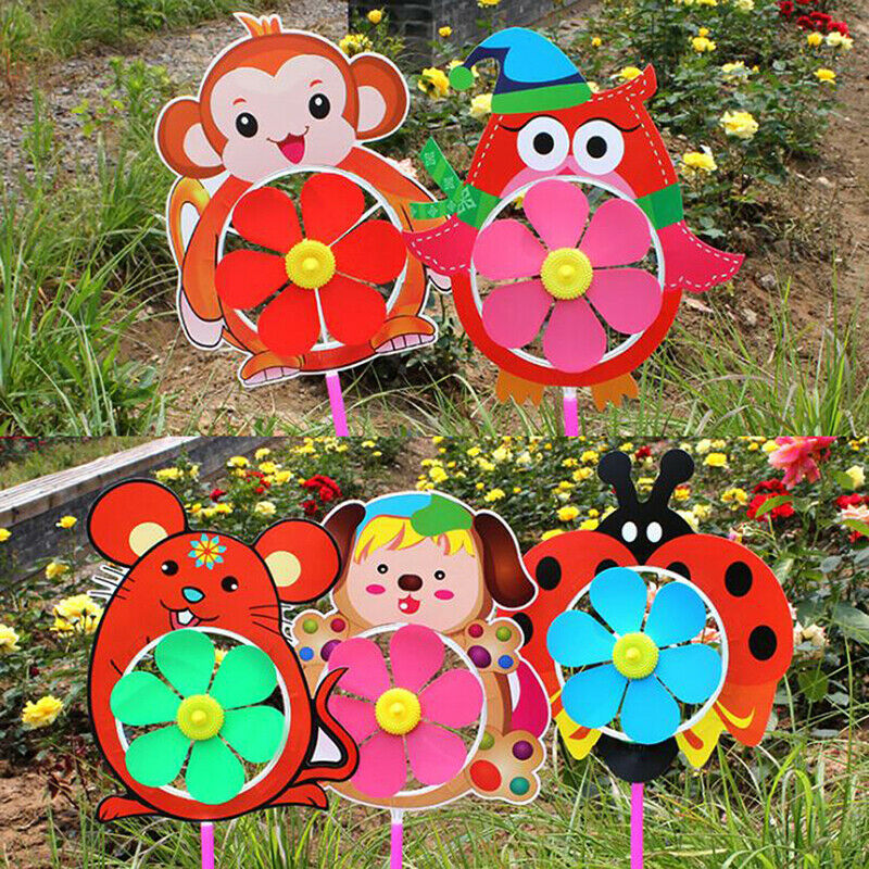 Lovely Cartoon Handmade Windmill Wind Spinner Kids Toys Yard Garden Decor.l8