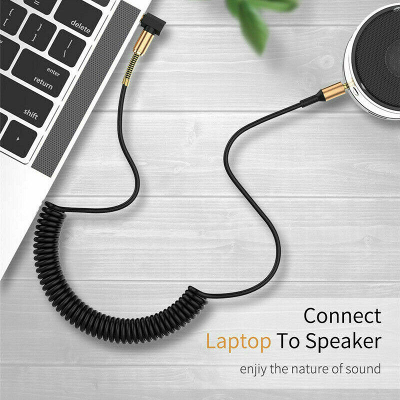 3.5mm Aux Cable Cord Coiled Male Jack Stereo Audio Adapter for Car PC Headphone