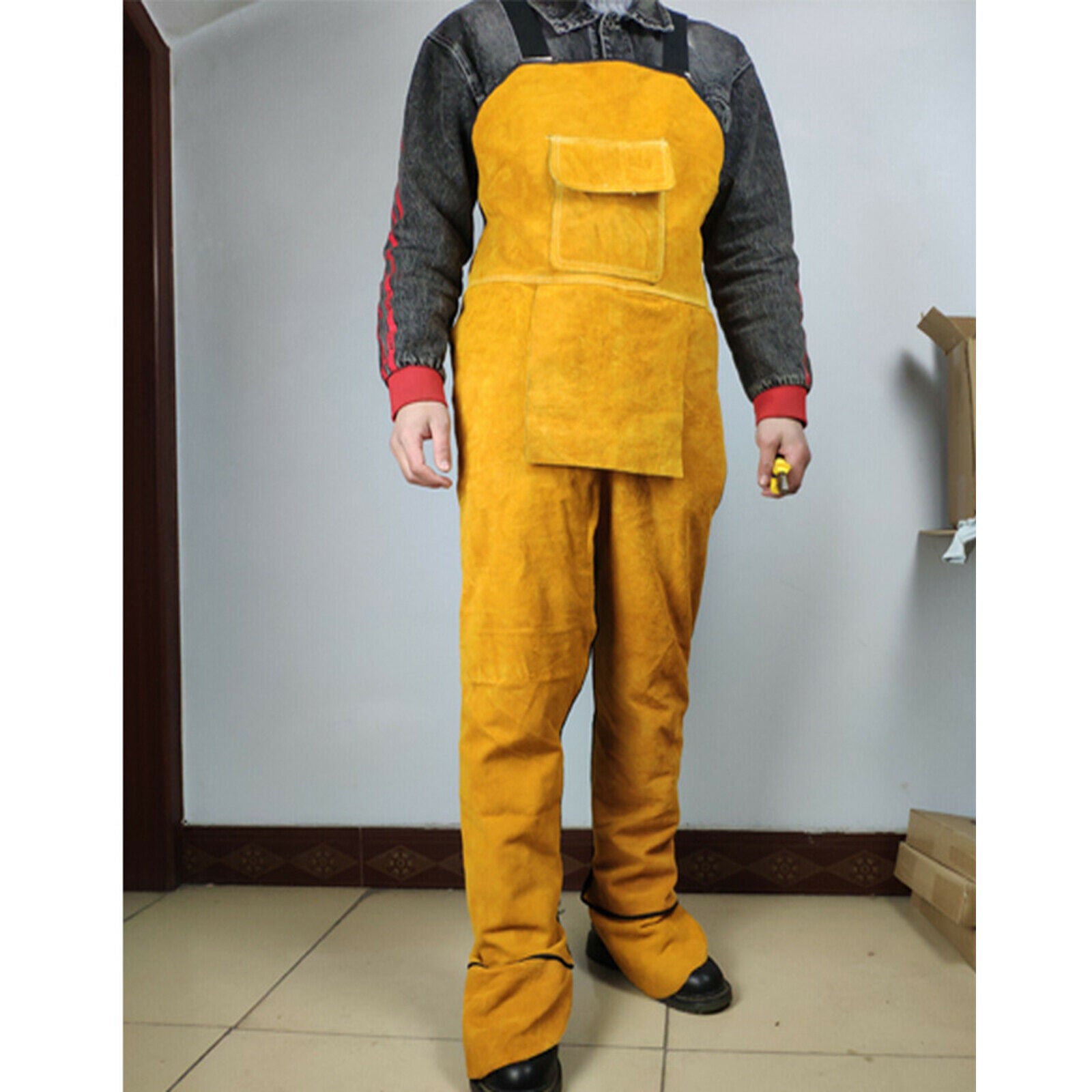 Welding Clothing Cowhide Welding Apron Split Leg with Pockets BBQ Apron