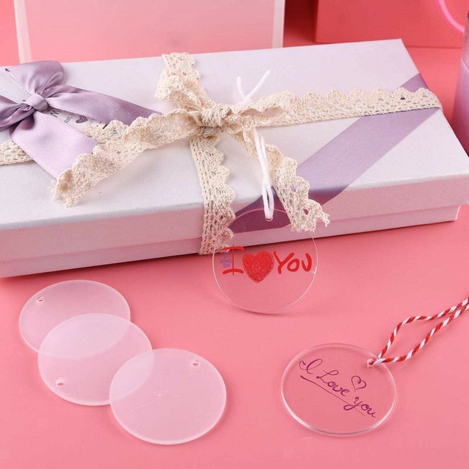 90Pcs Clear Acrylic Circle Discs Keychain Blanks Tassel Pendant Key Ring DIY
