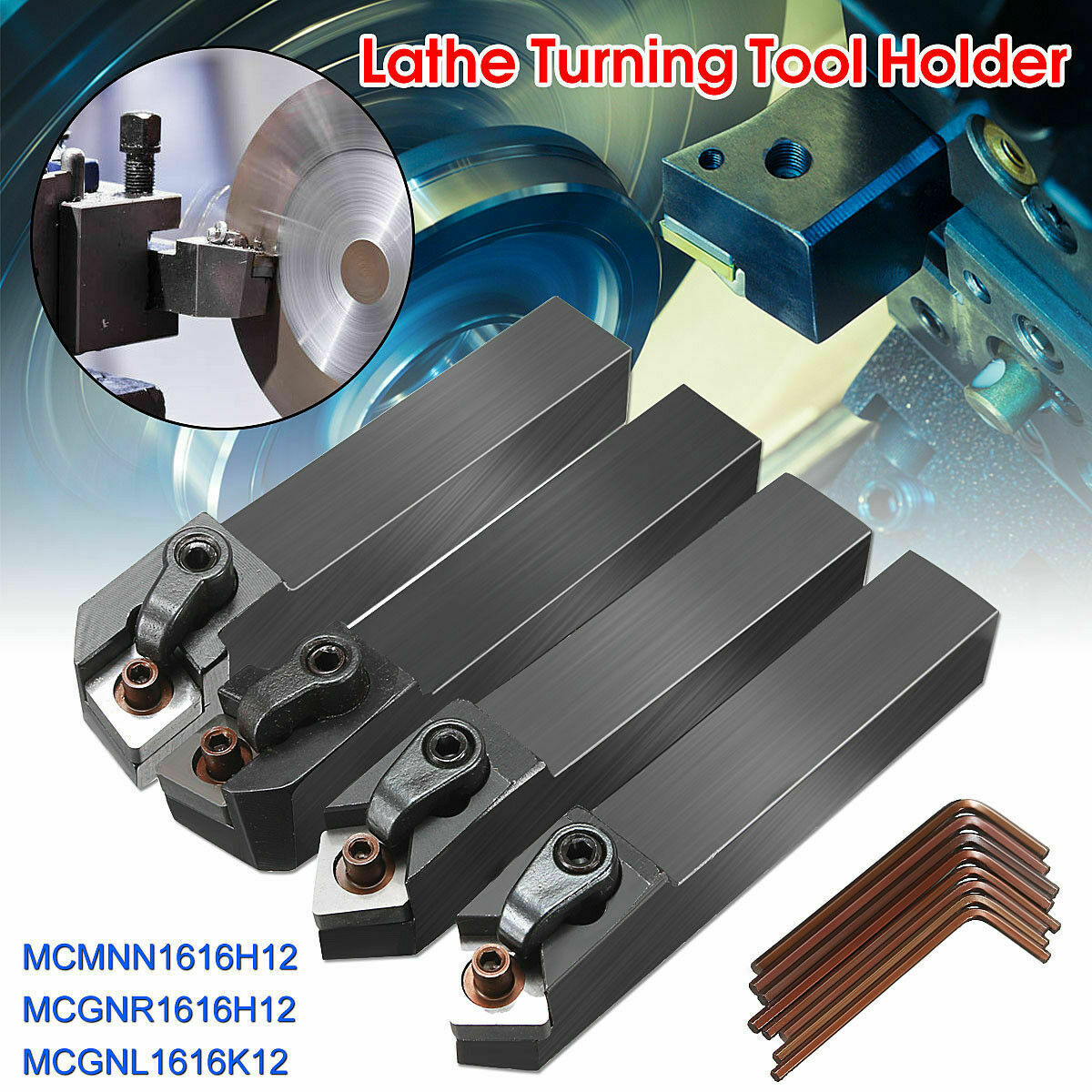 4Pcs MCMNN1616H12 + MCGNR1616H12 + MCGNL1616K12 CNC Lathe Turning Tool Holder