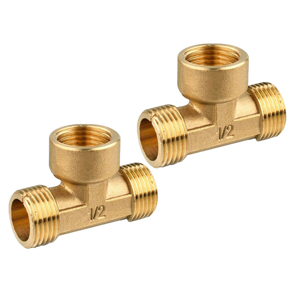 2 Pcs Thickened Anti-Burst Brass Tee Fitting Pipeline Connector Male Female Male