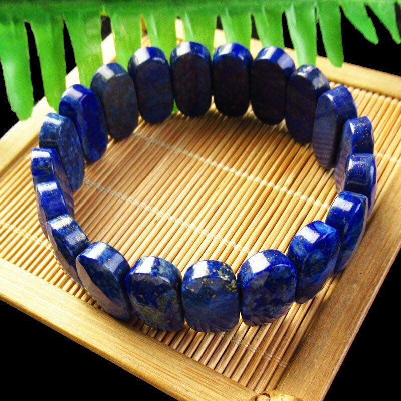 56g Faceted Natural Lapis Lazuli Oval Stretchy Bracelet 7.5 inch 51SL