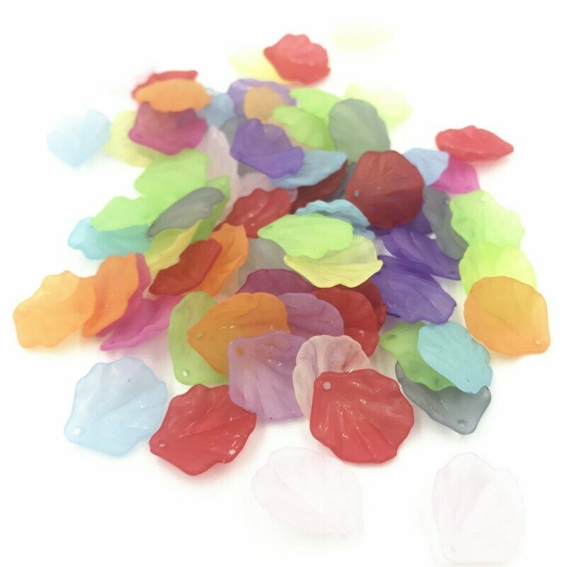 100pcs Mixed color leaf Pendant Acrylic Spacer Beads For Jewelry Making 20mm