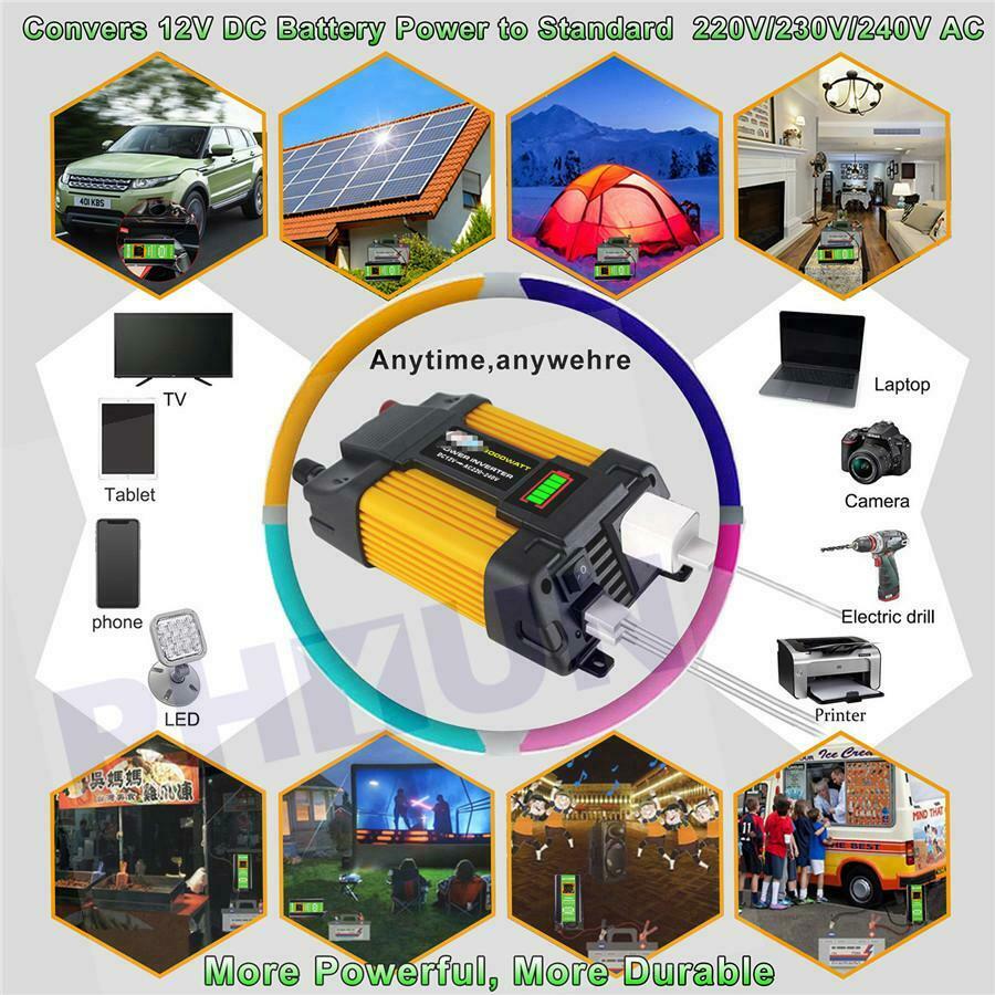 6000W Peaks Power 12V DC AC Car Power Inverter Solar Converter US