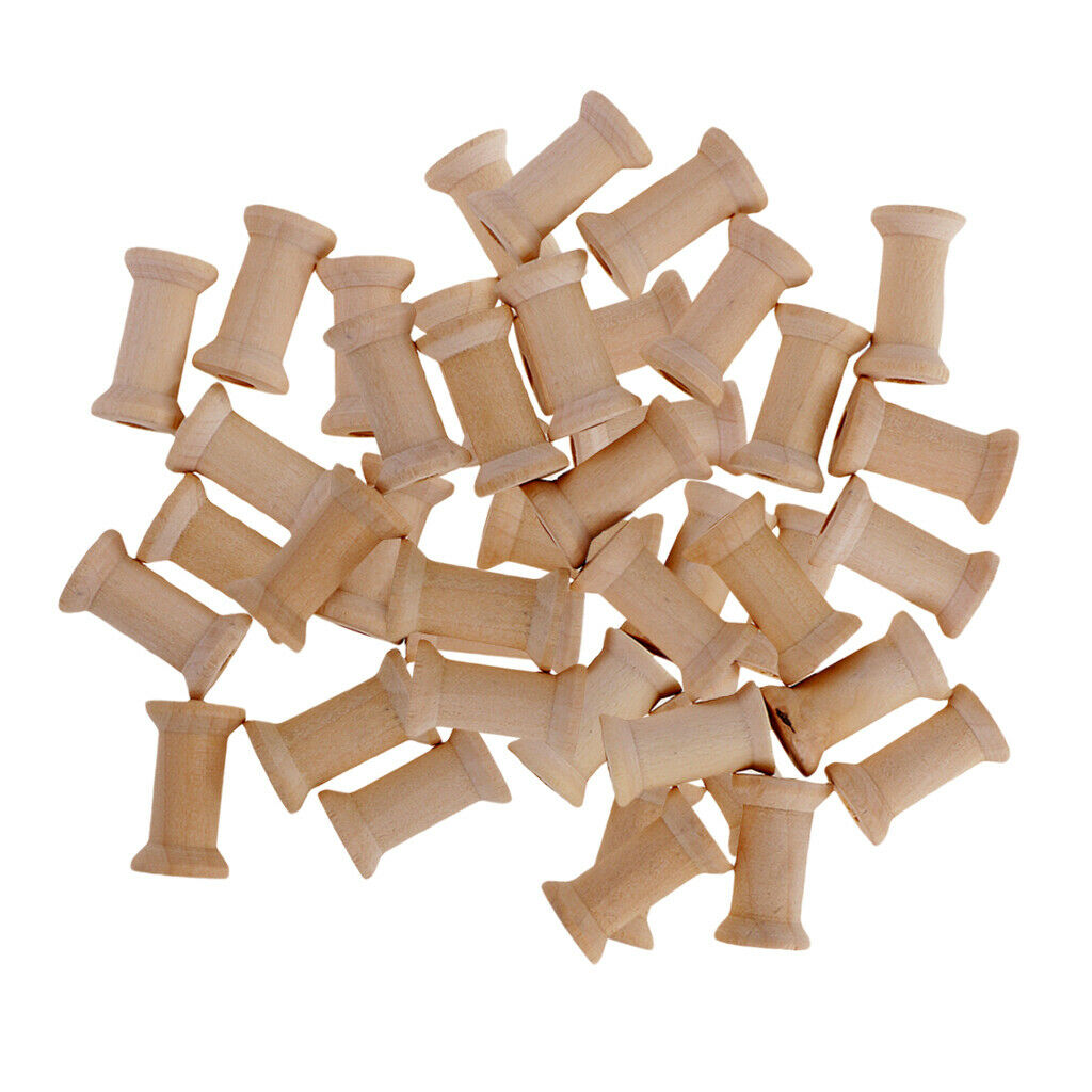 50 Unfinished Wood Spools Thread Bobbins Cord Wire Coil Wood Craft Sewing Notion