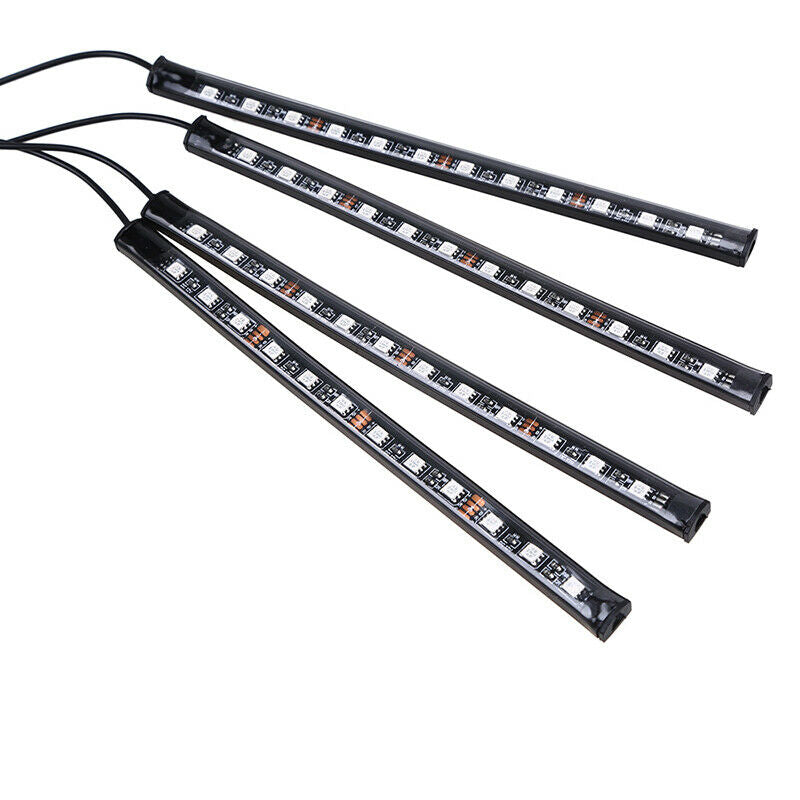 4PCS 12LED Car SUV Interior Decor Neon Atmosphere Light Strip Remote Control