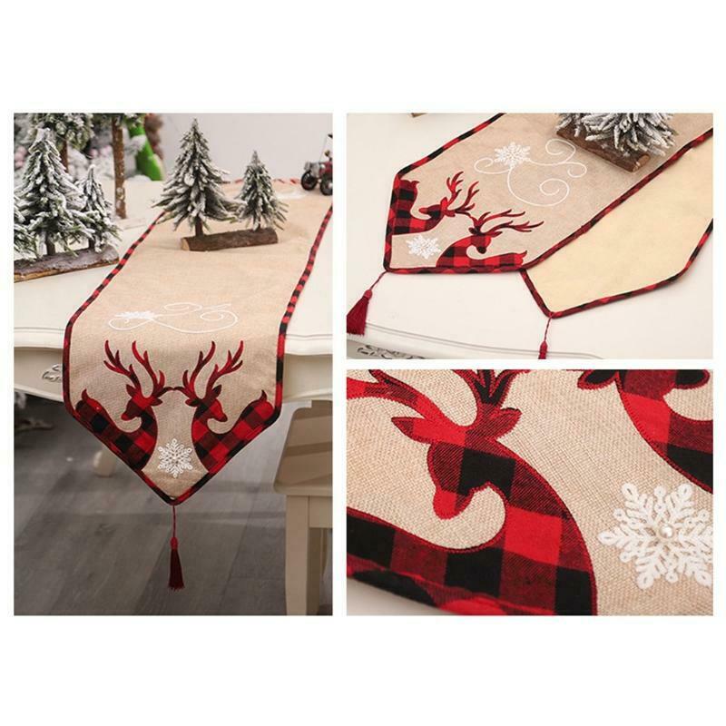 Christmas Elk Deer Table Runners Holiday Farmhouse Non-Slip Burlap Table Runner