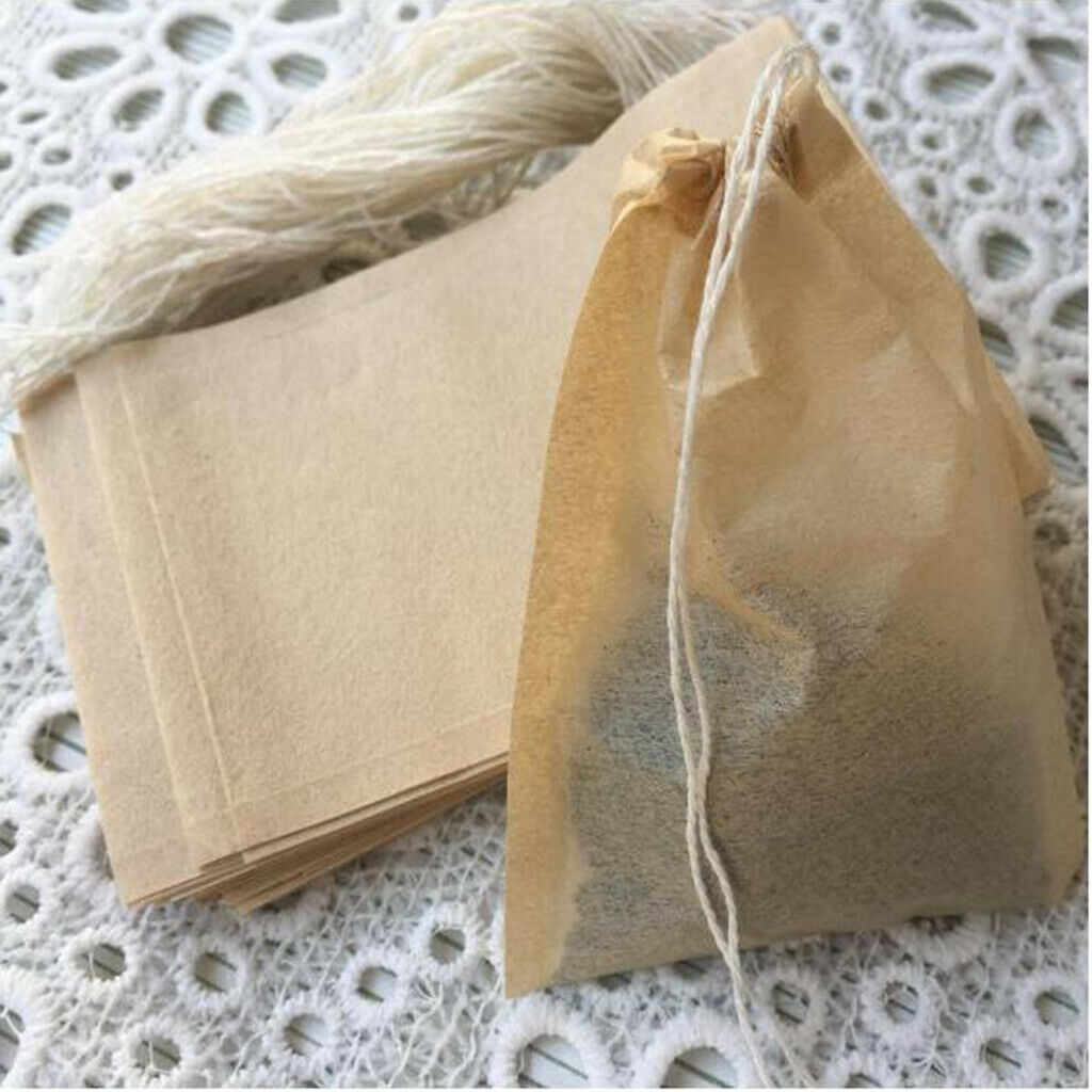300Pieces Paper Empty Tea Filter Bags w/ Drawstring for Loose Tea 7x5cm