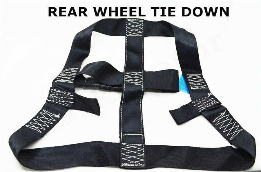 Motorbike Motorcycle Rear Wheel Handlebar Transport Bar Tie Down Strap Black