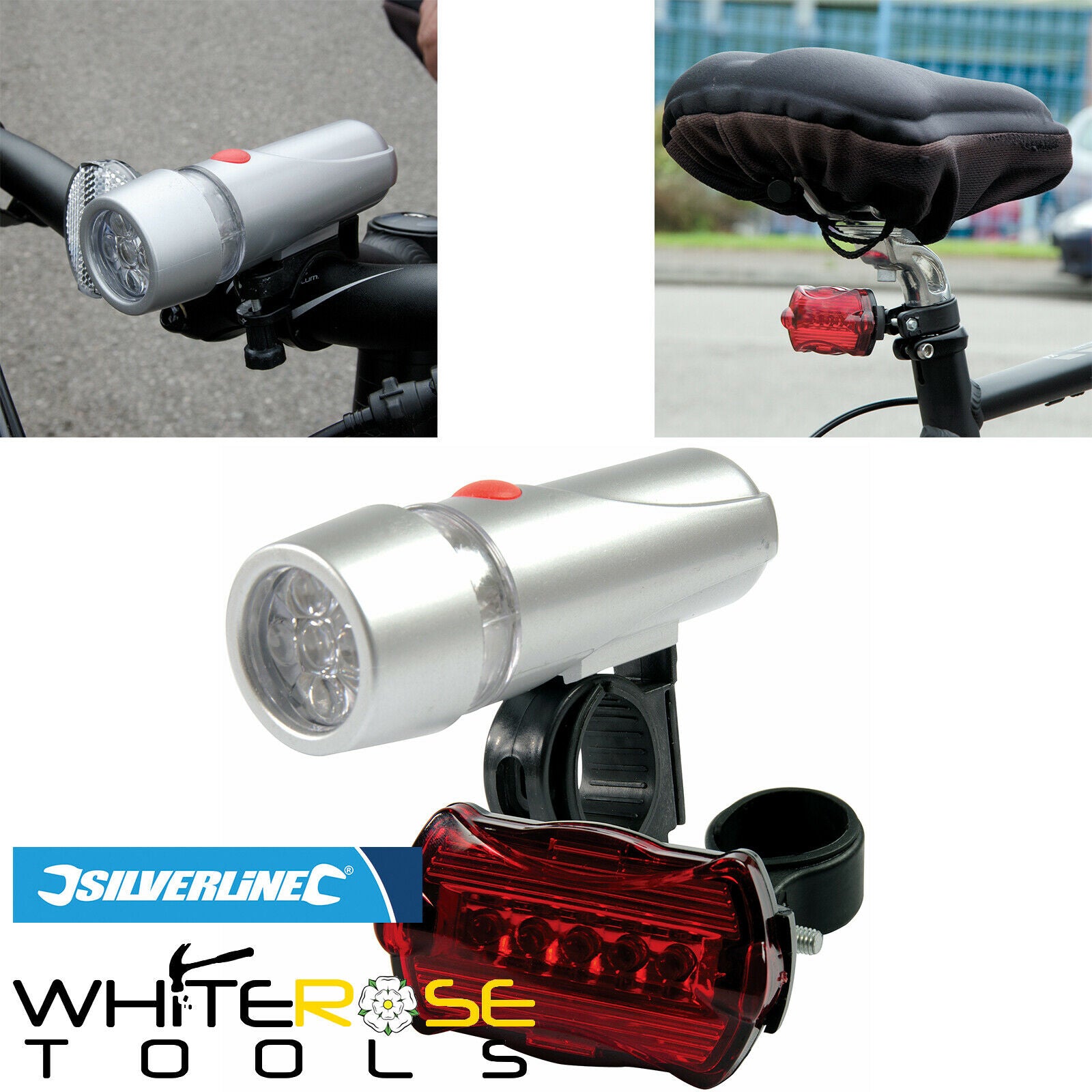 Silverline Bike Lights Cycle Front Rear Bicycle Multi-Function White Red 5 LED