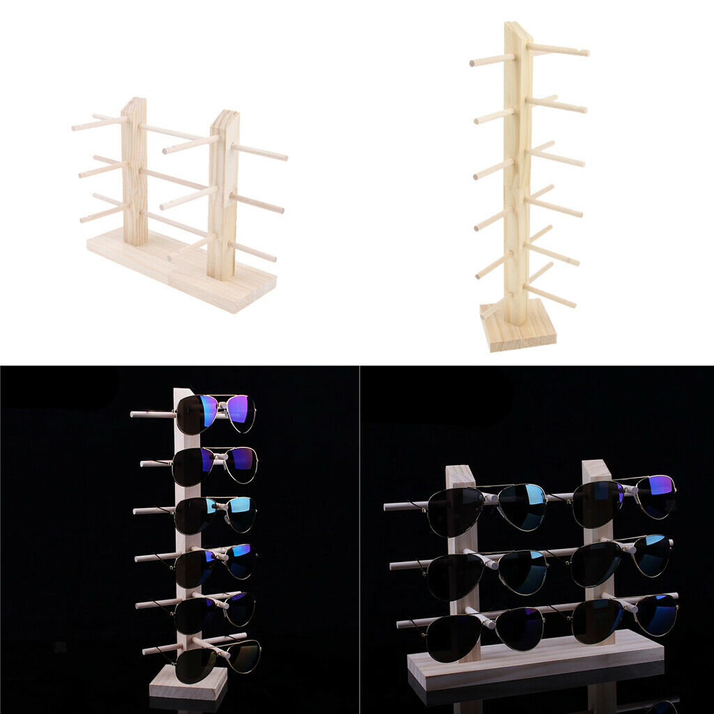 2x Double Row Wooden Shelving Glasses Display Stand