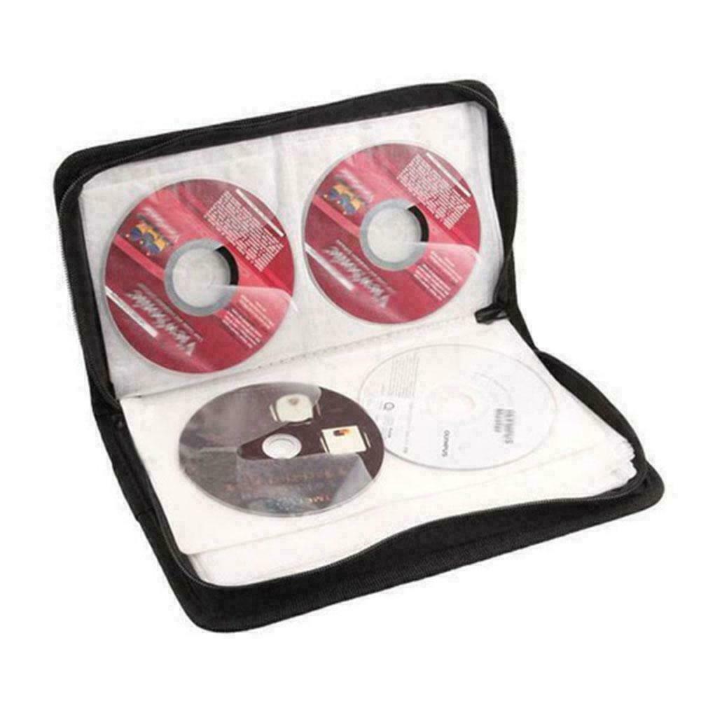 80Disc CD Holder DVD Case Storage Wallet VCD Organizer Faux-Leather Black F5R7