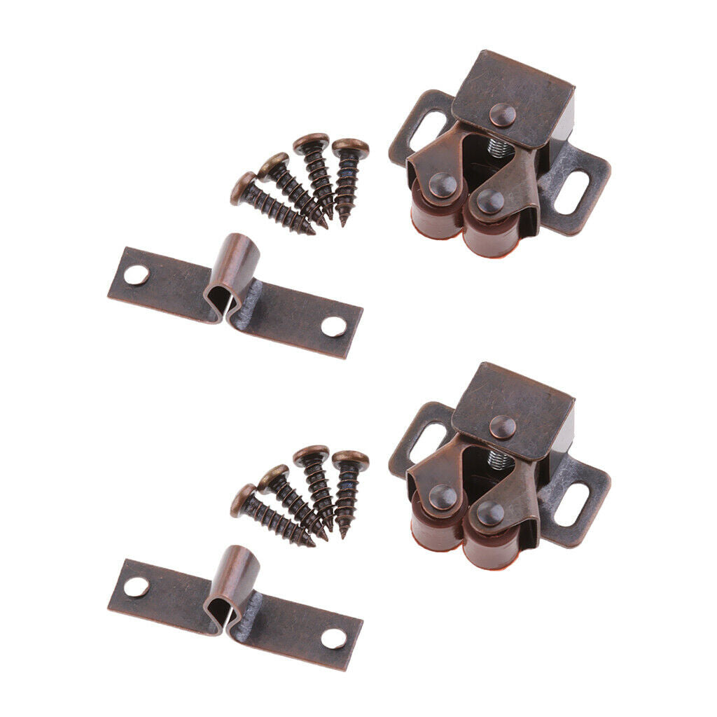 2xCabinet Cupboard Furniture Door Magnetic Catch Stopper Roller Latch_Bronze
