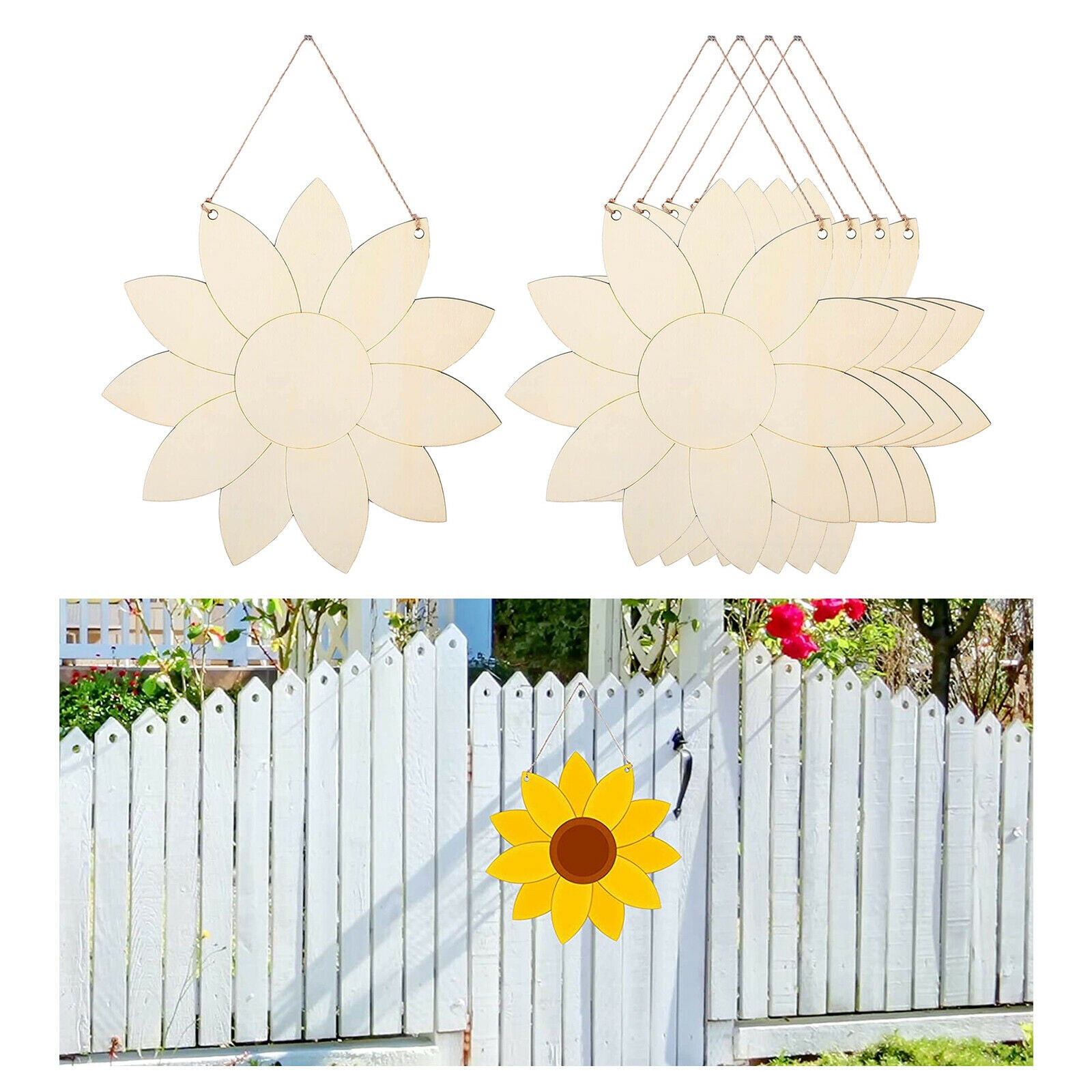 5 Pack Wooden Chip Slice Hanging Wood Pendant Decoration Wedding Window