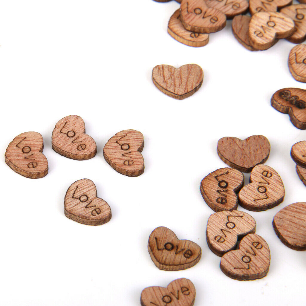 200x Rustic Wooden Hearts Pieces Wedding Embellishments Scrapbooking Craft