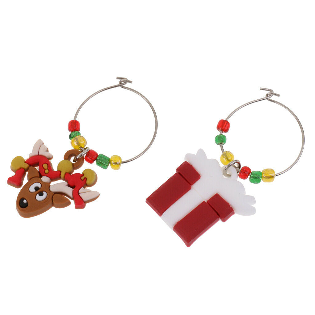 Set of 12 Pieces Christmas Santa Snowman Gift Box Stockings Wine Glass Charms